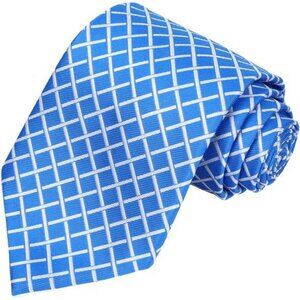 Mens Extra Long Tie Bright Blue Plaid Necktie Formal Wedding Business Gift